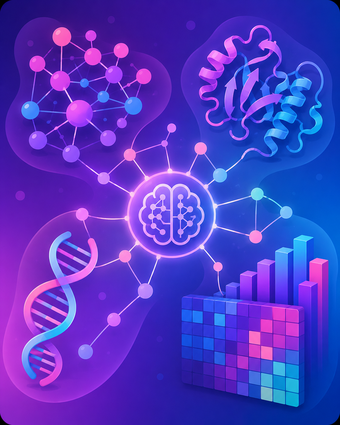 Abstract illustration of artificial intelligence and biomedical data